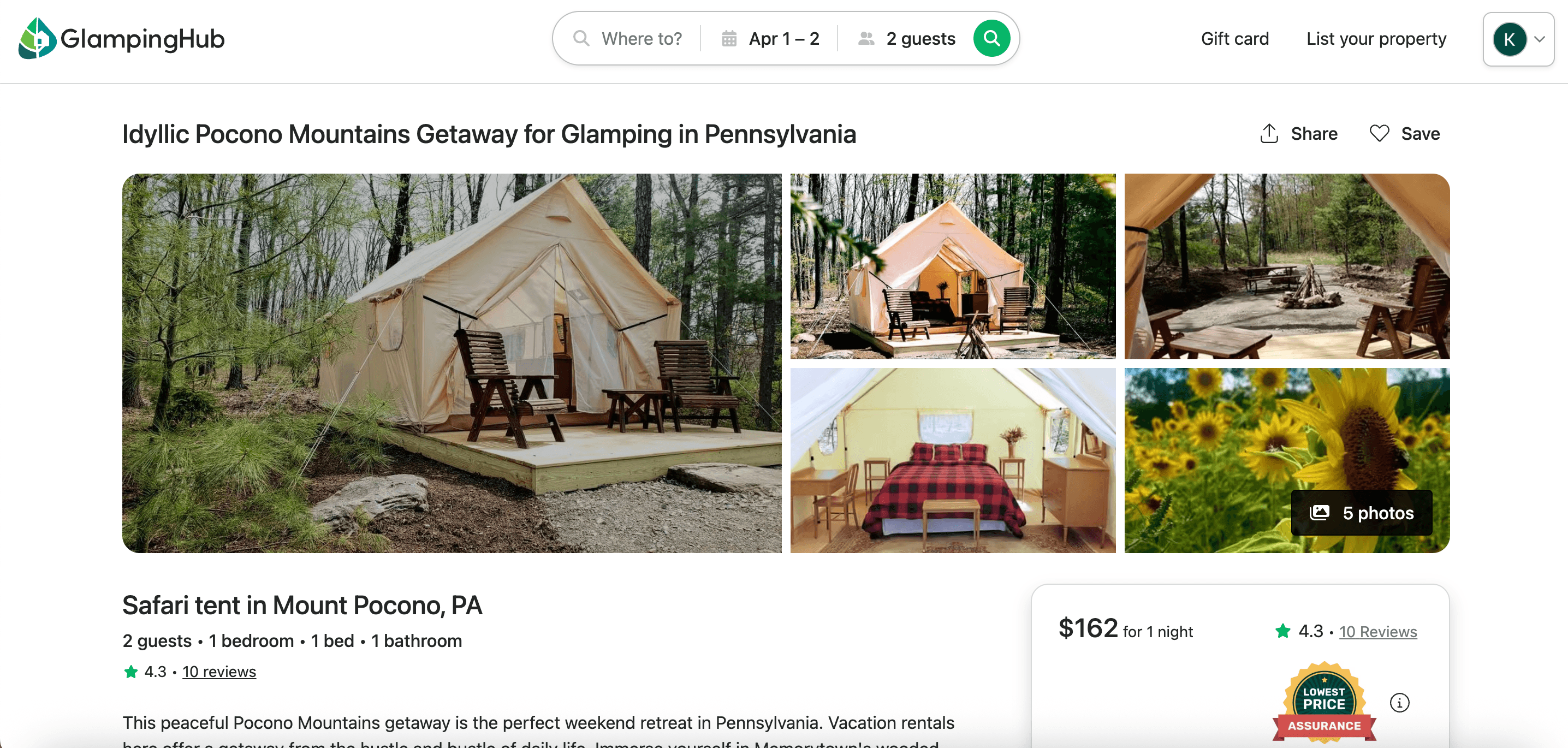 GlampingHub property listing page