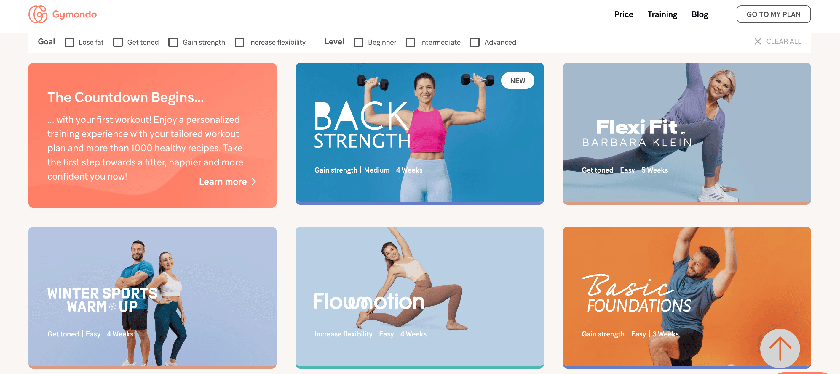MondoFit workout program selection