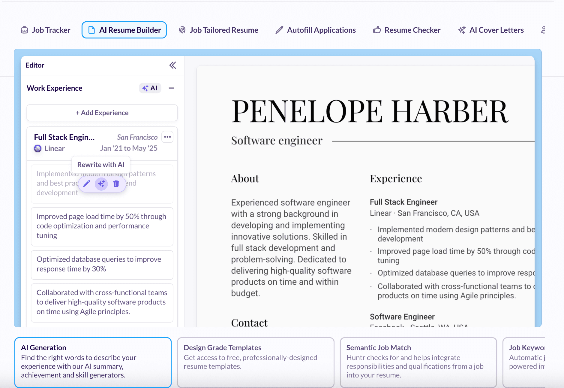 Huntr AI resume tailoring