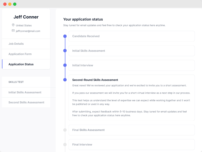 Workello assessment progression timeline